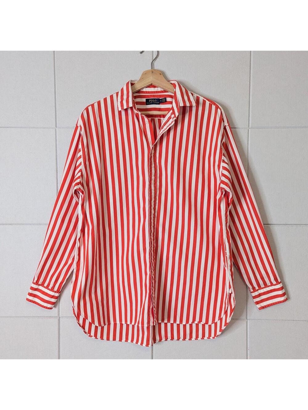 Polo Ralph Lauren red & white vertical stripe cotton poplin shirt